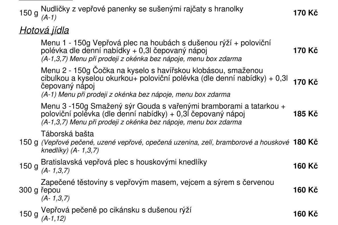 Jídelní nabídka  17.7. 2026