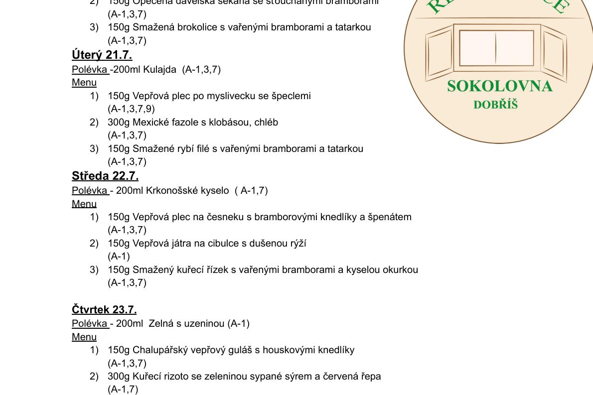 Meníčkový jídelníček -  20.7.- 24.7. 2026