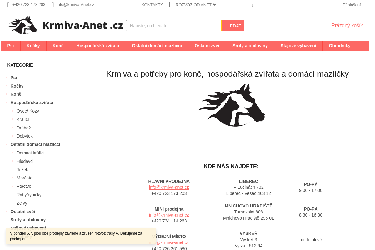 "Malé" výdejní místo Krmiva-Anet.cz