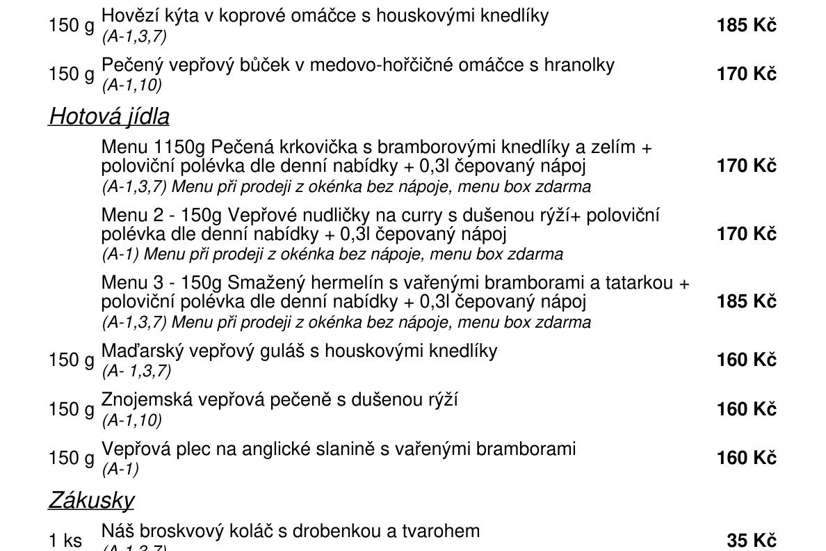 Jídelní nabídka  15.7. 2026