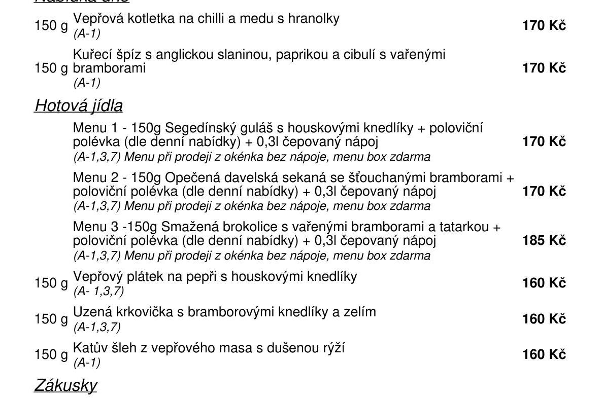 Jídelní nabídka  20.7. 2026