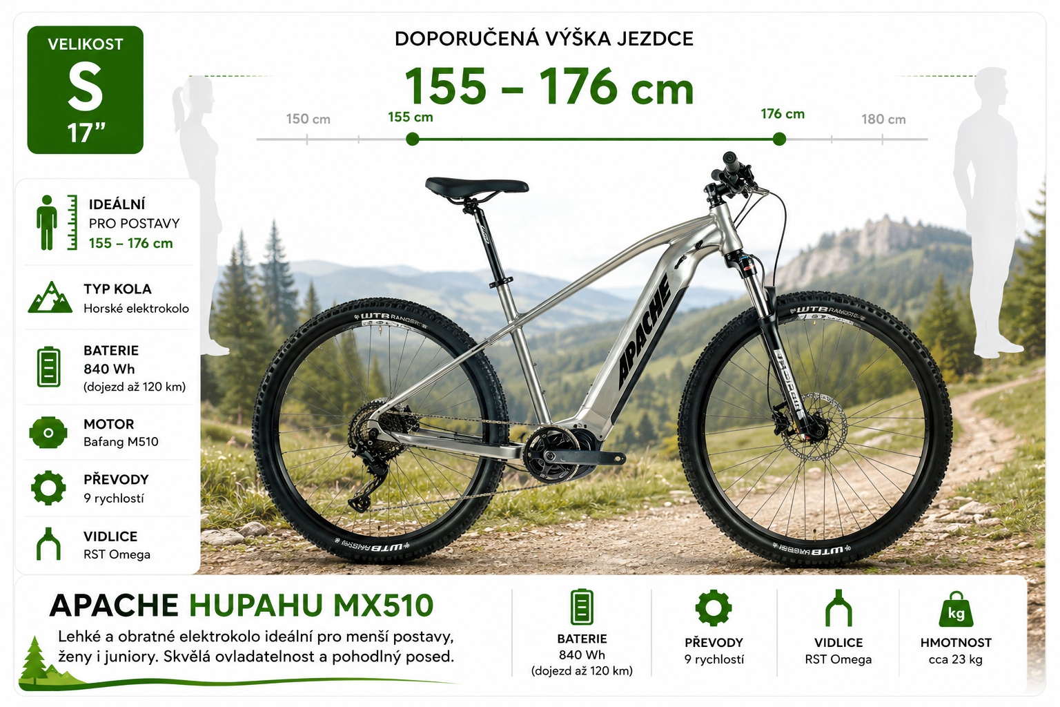 Pronájem elektrokola Apache Hupahu - vel. S