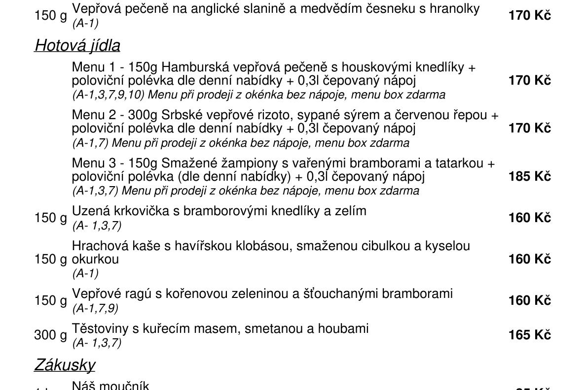Jídelní nabídka  13.7. 2026