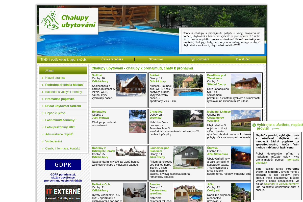 Chalupy-ubytovani.cz - chaty a chalupy k pronajmutí