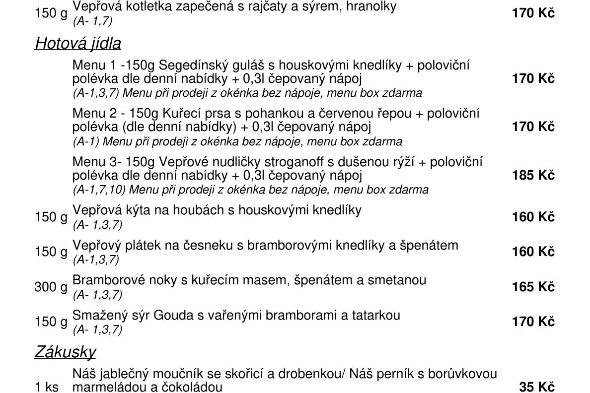Jídelní nabídka  9.7. 2026