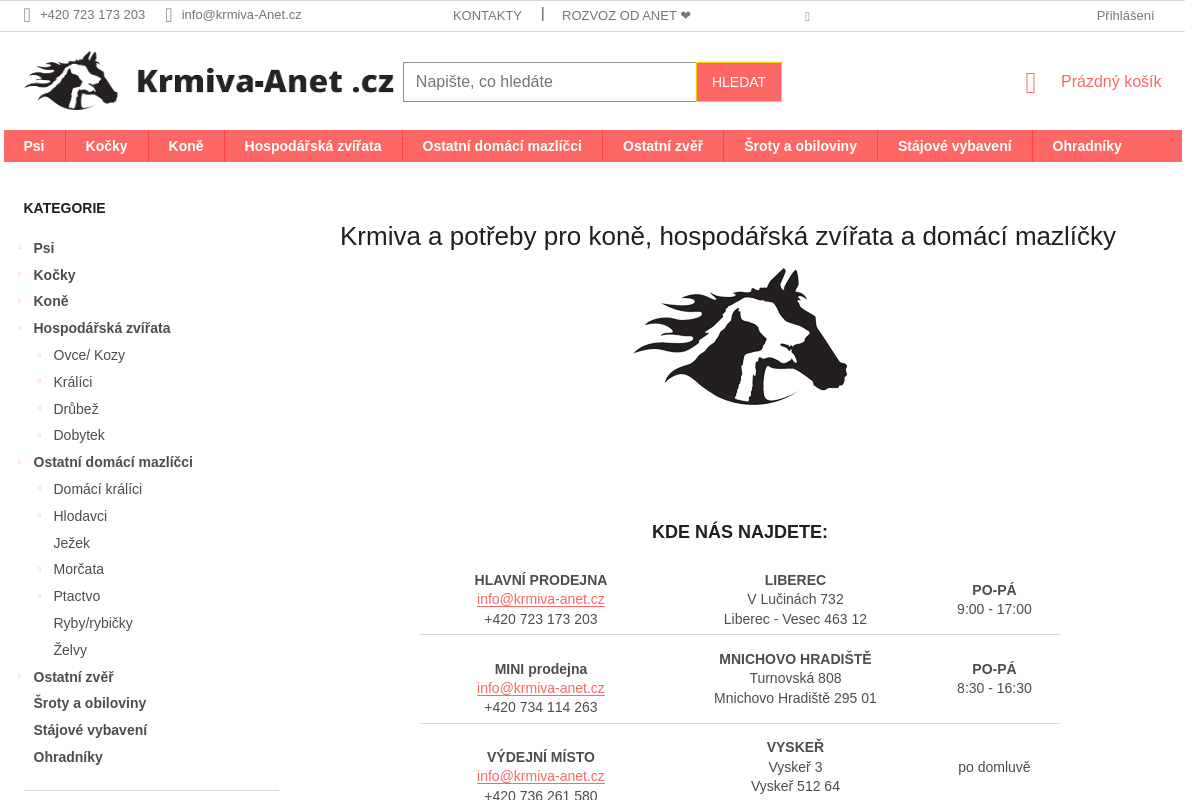 "Malé" výdejní místo Krmiva-Anet.cz