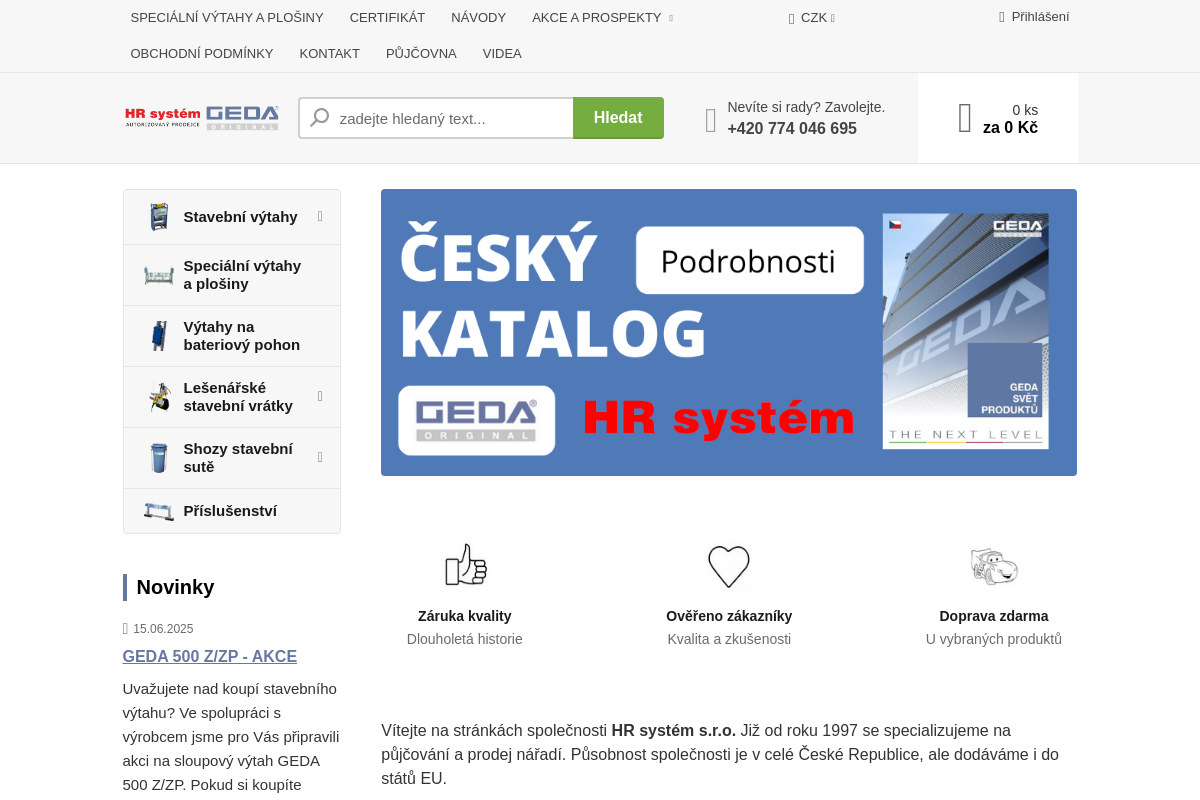 Stavební výtahy GEDA - HR systém
