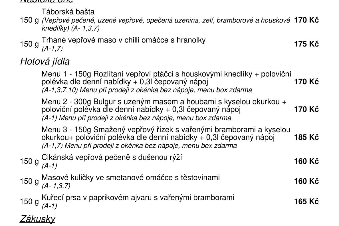 Jídelní nabídka  20.8. 2026