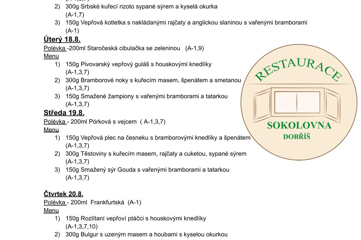 Meníčkový jídelníček -  17.8.- 21.8. 2026