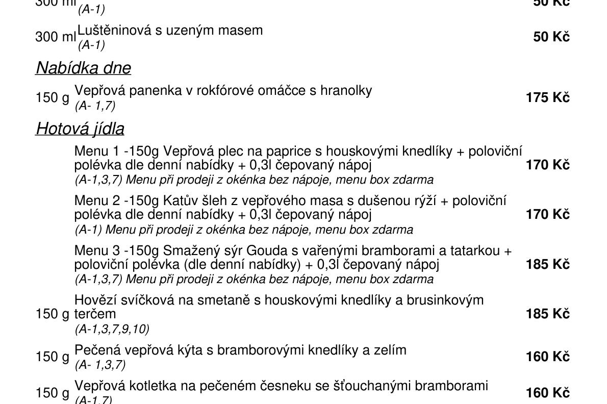 Jídelní nabídka  27.8. 2026