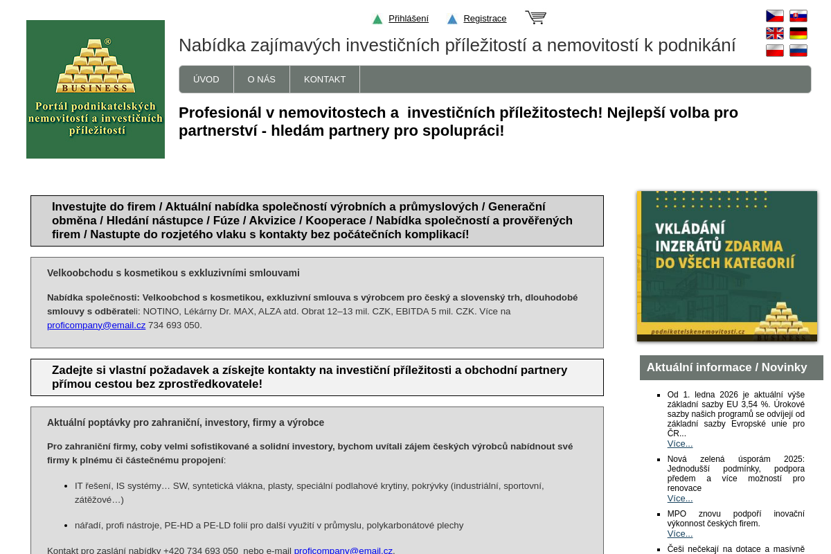 Portál podnikatelských nemovitostí a investičních příležitostí