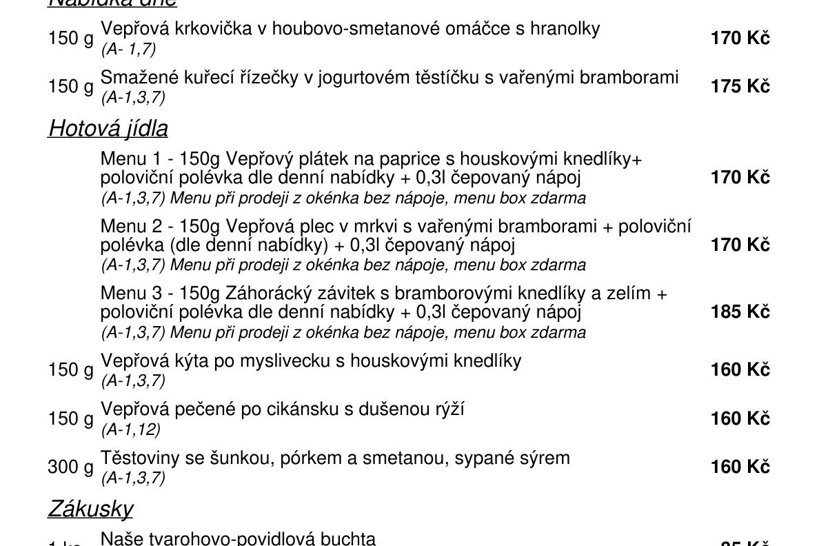 Jídelní nabídka  13.8. 2026