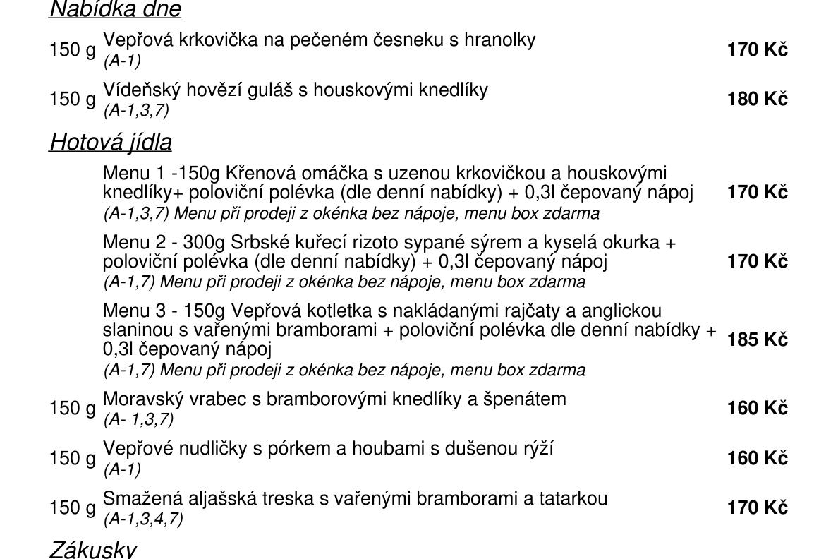 Jídelní nabídka  17.8. 2026