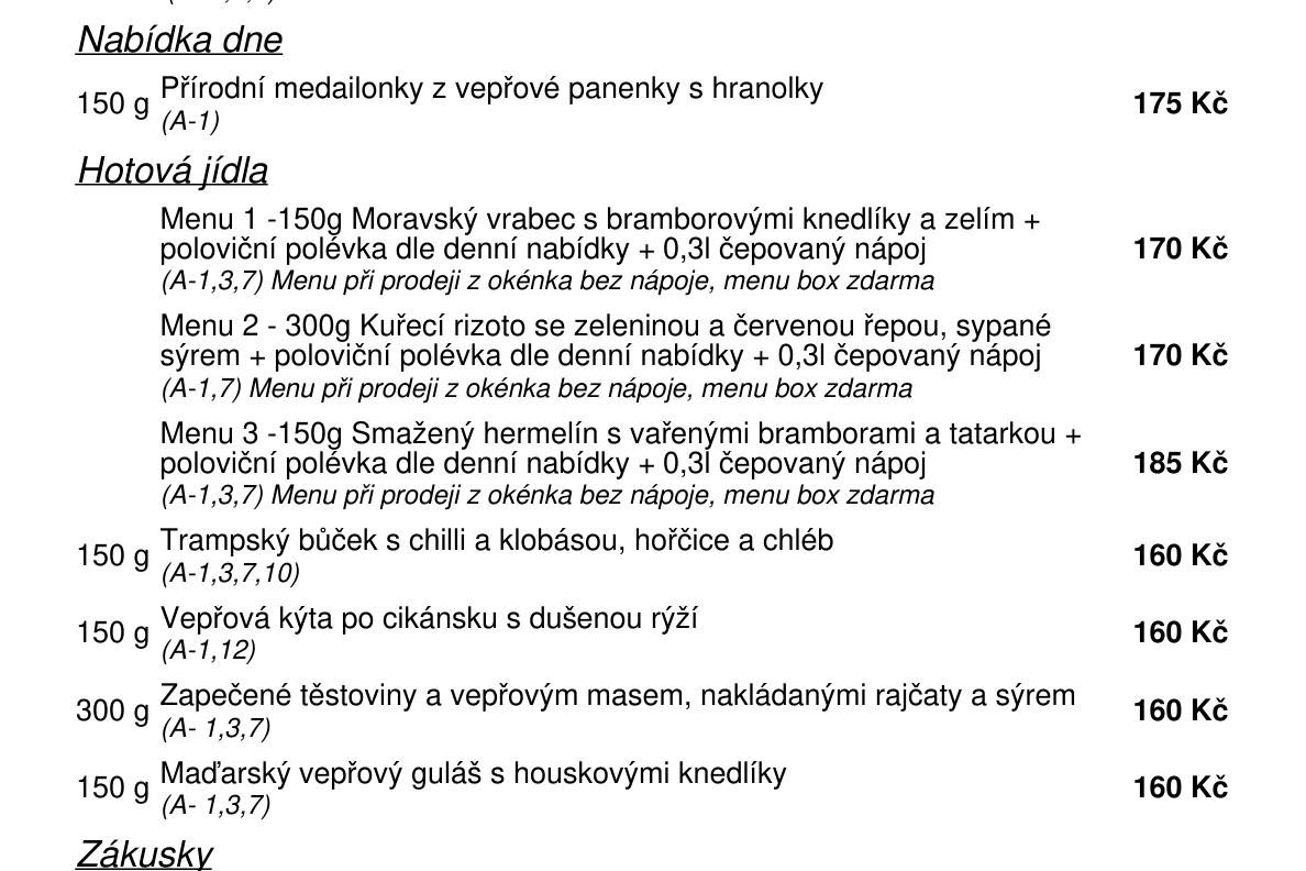 Jídelní nabídka  12.8. 2026