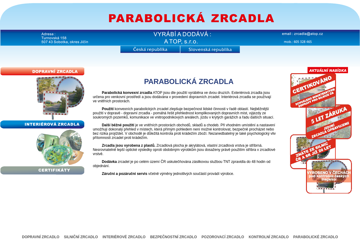 A TOP, s.r.o. - dopravní zrcadla