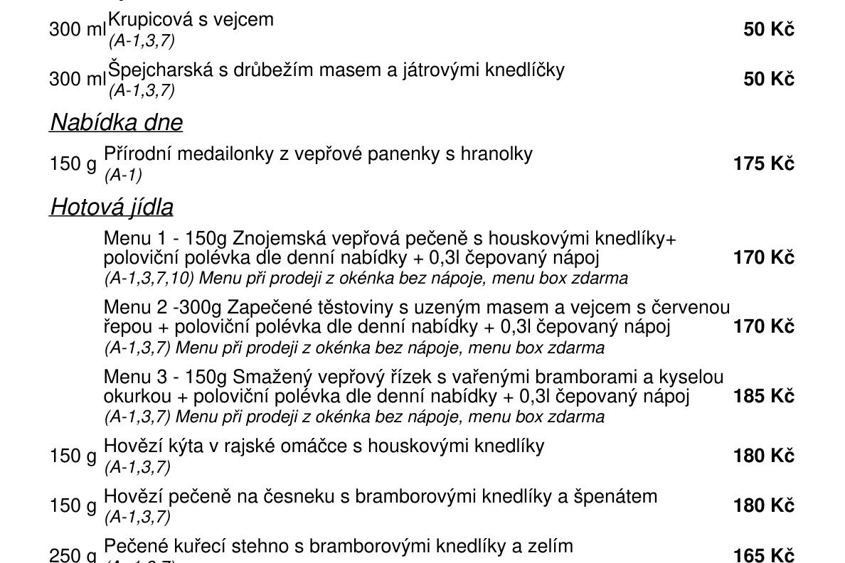 Jídelní nabídka  6.8. 2026