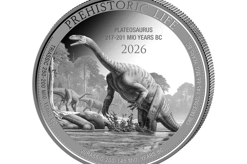 Stříbrná mince Prehistoric Life II. - Plateosaurus