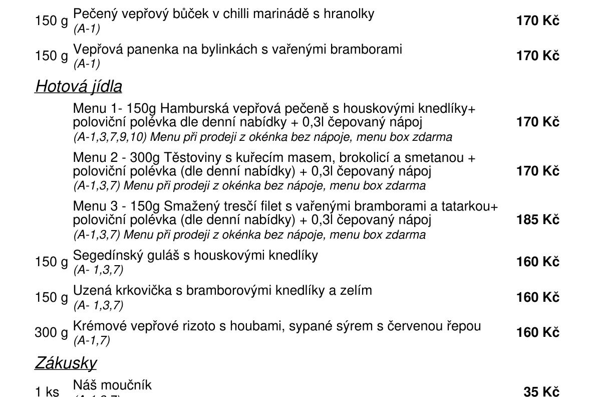 Jídelní nabídka  10.8. 2026