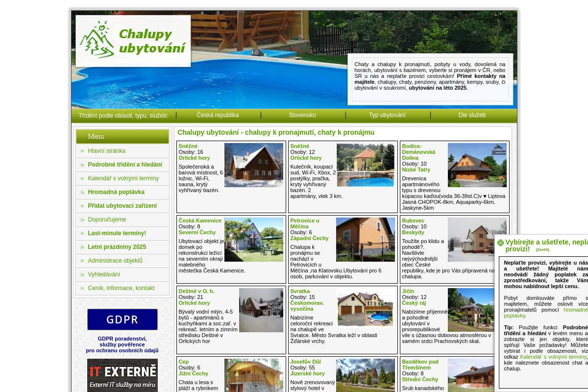 Chalupy-ubytovani.cz - chaty a chalupy k pronajmutí