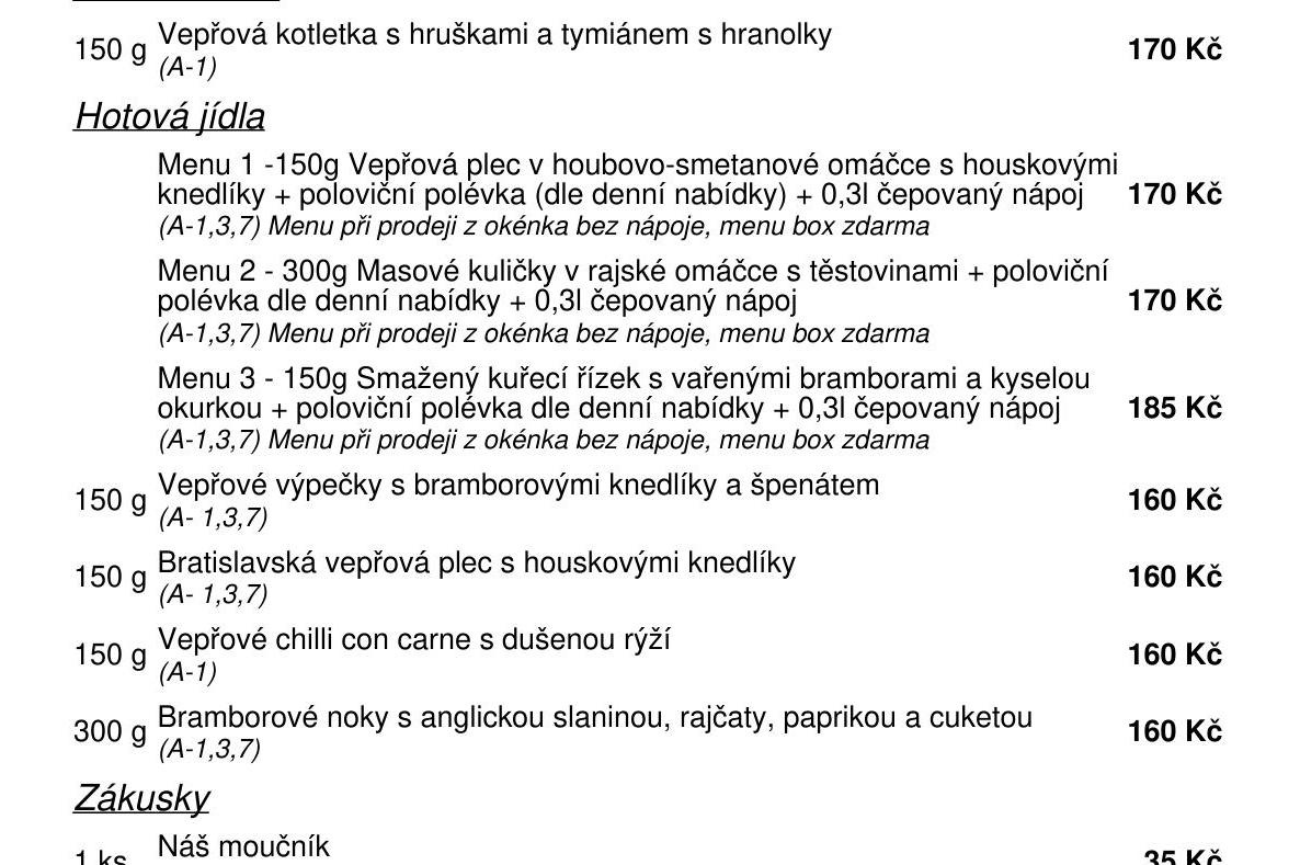 Jídelní nabídka  24.8. 2026