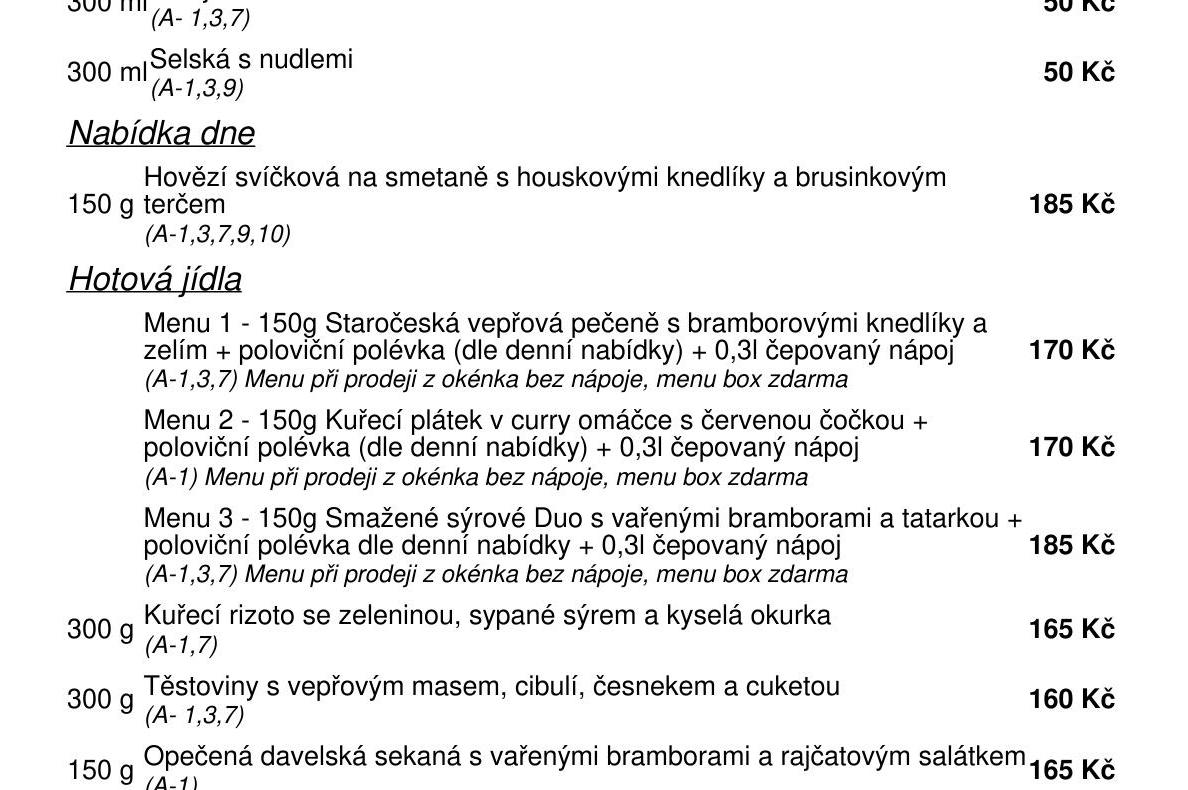 Jídelní nabídka  26.8. 2026