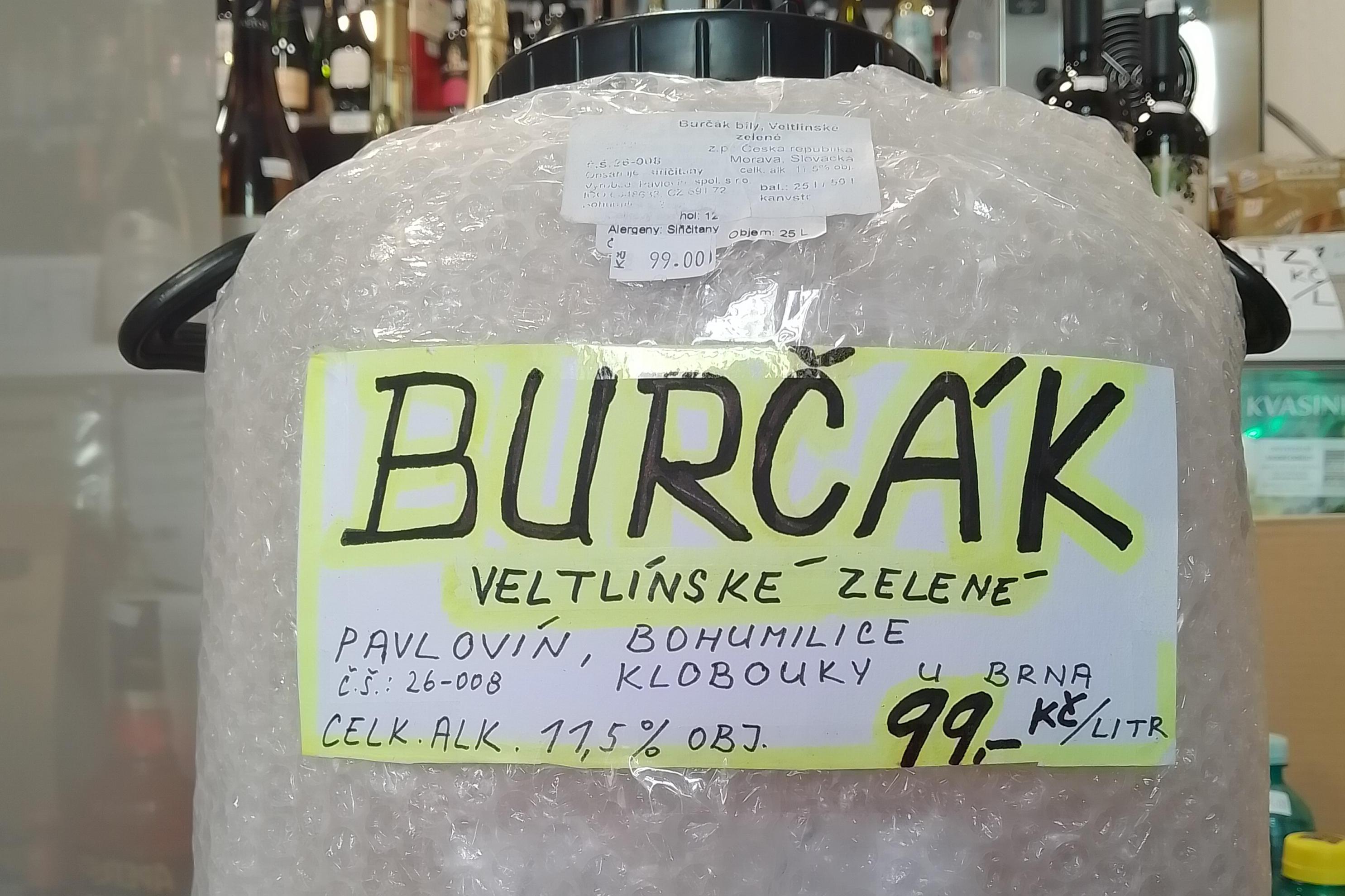 MORAVSKÝ BURČÁK - BÍLÝ -  VELTLÍNSKÉ ZELENÉ