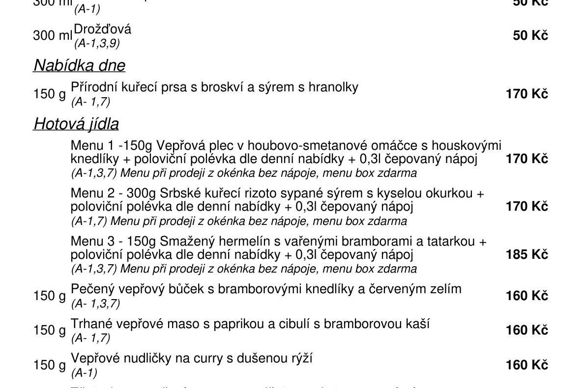 Jídelní nabídka  14.9. 2026