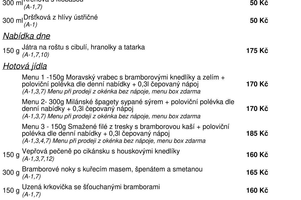 Jídelní nabídka  17.9. 2026