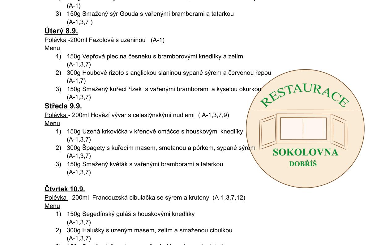 Meníčkový jídelníček -  7.9.- 11.9. 2026