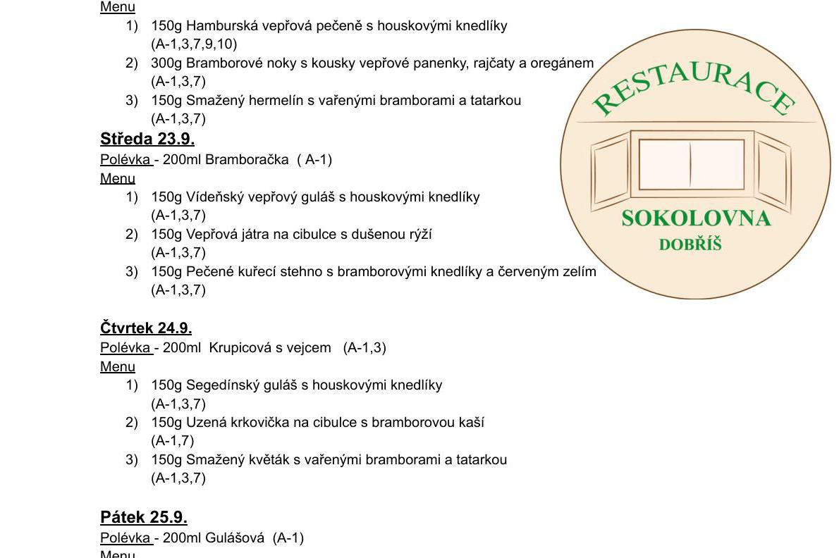 Meníčkový jídelníček -  21.9.- 25.9. 2026