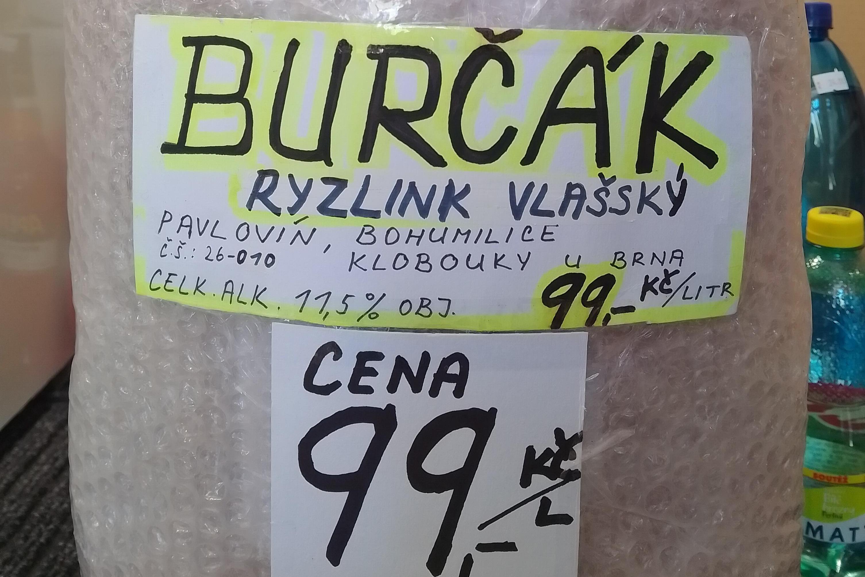 MORAVSKÝ BURČÁK - BÍLÝ -  VLAŠSKÝ RYZLINK