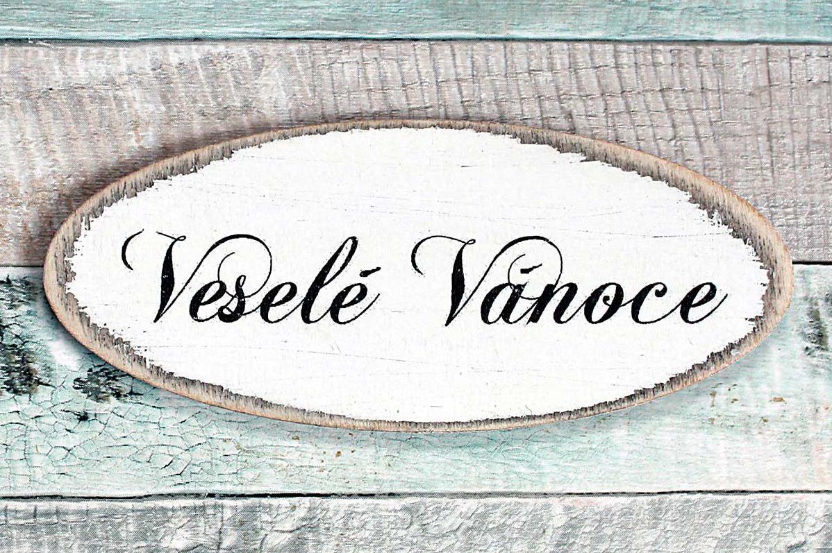 Ovál “Veselé Vánoce” - barva bílá s patinou