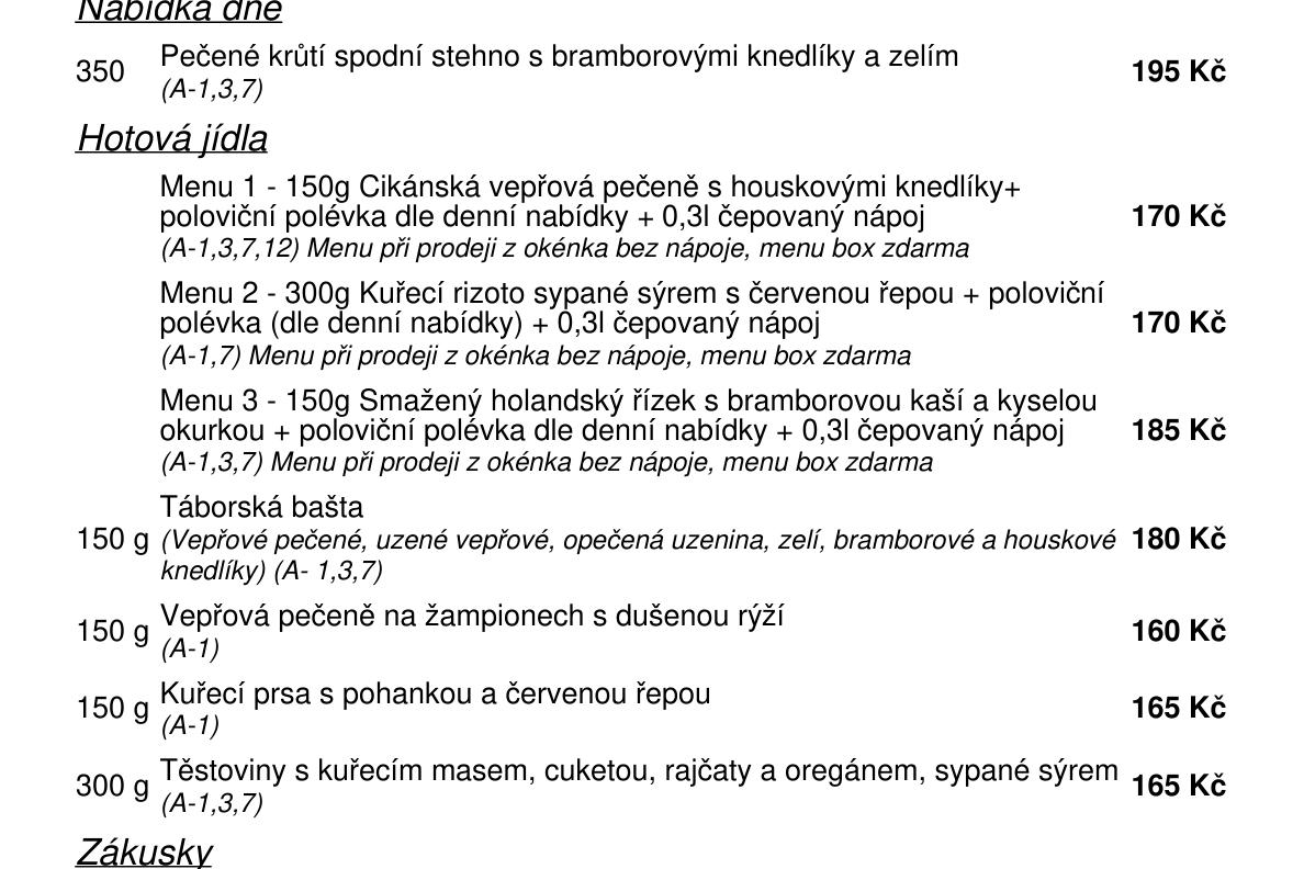 Jídelní nabídka  2.9. 2026