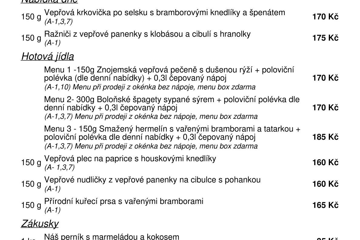 Jídelní nabídka  4.9. 2026
