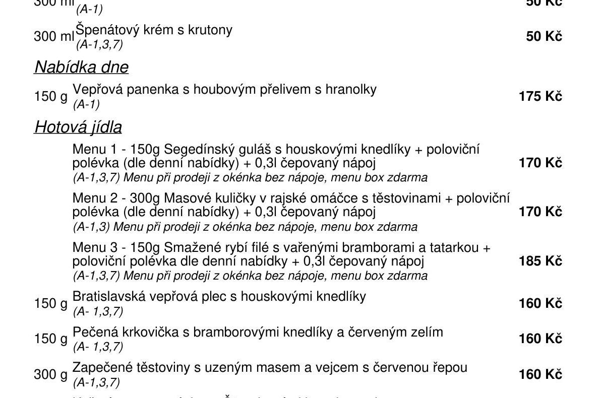 Jídelní nabídka  22.10. 2026