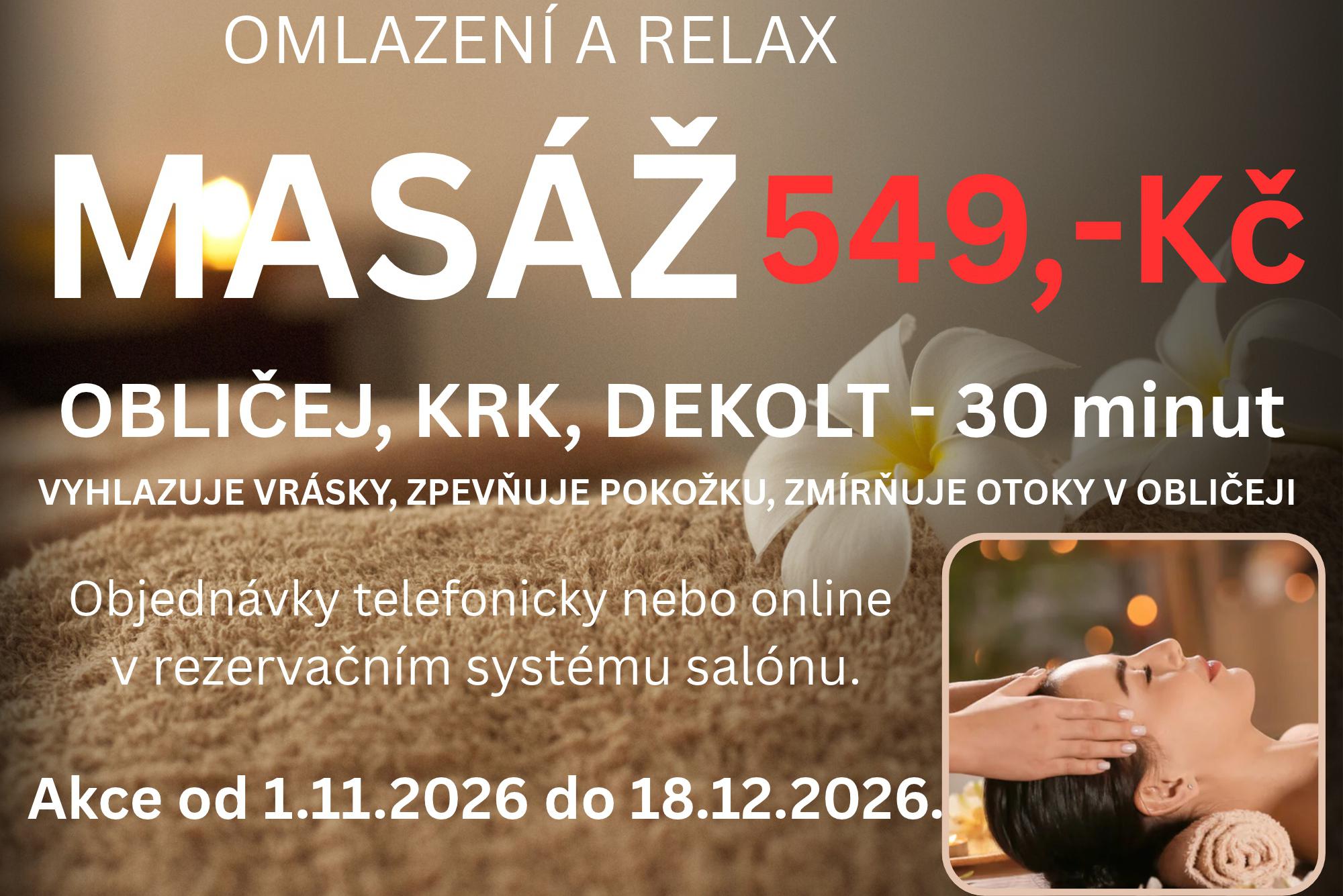 Masáž - obličej, krk, dekolt - 30 minut