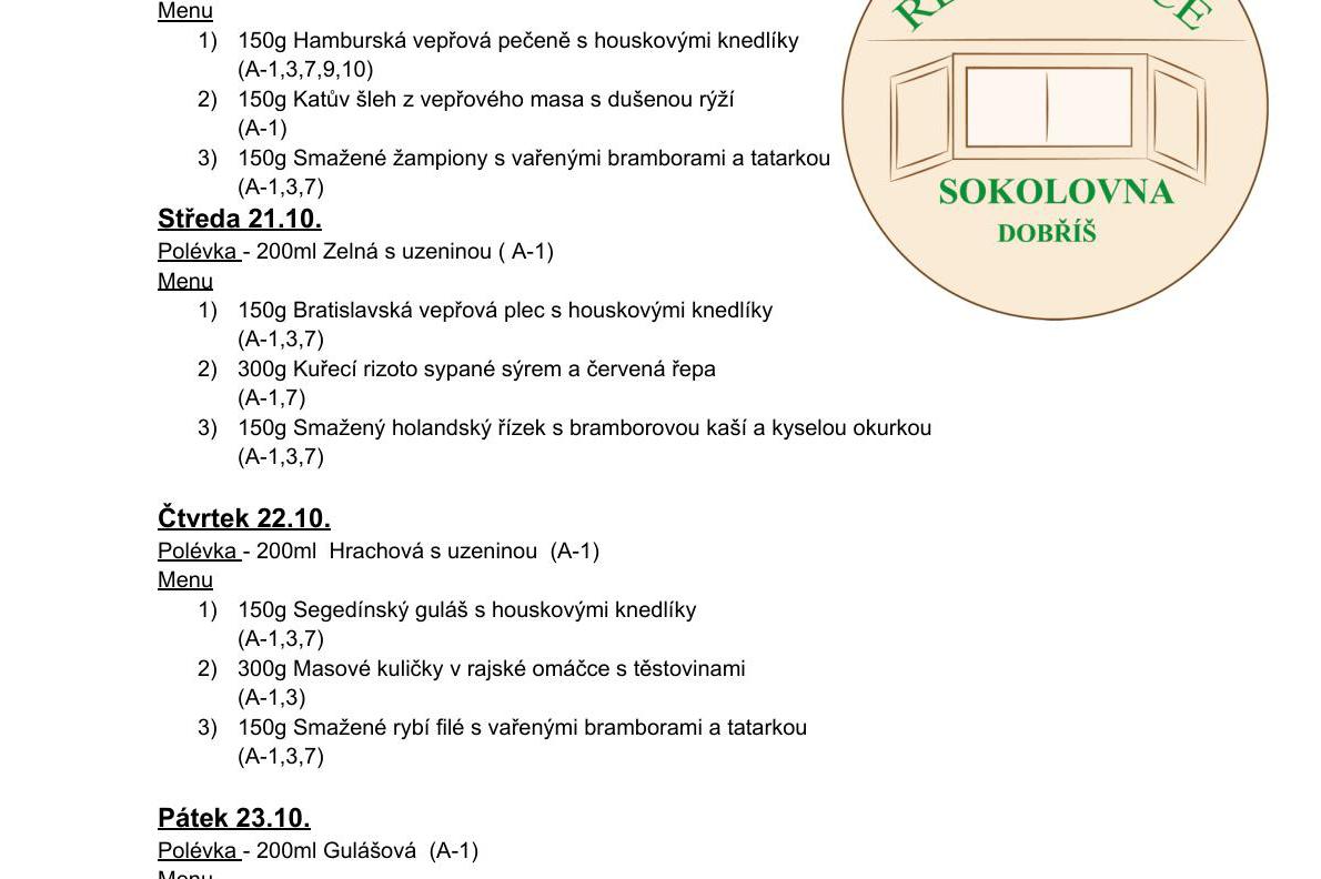 Meníčkový jídelníček -  19.10.- 23.10. 2026