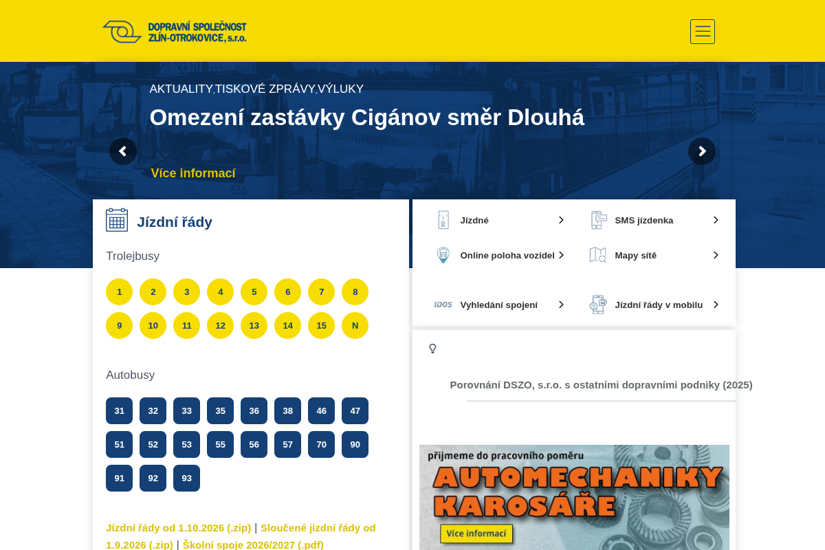 Předprodej jízdenek MHD - Dopravní společnost Zlín-Otrokovice, s.r.o.
