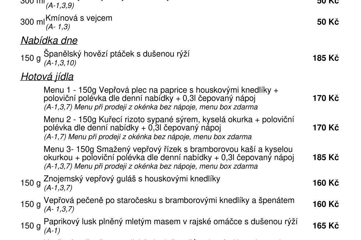 Jídelní nabídka  15.10. 2026