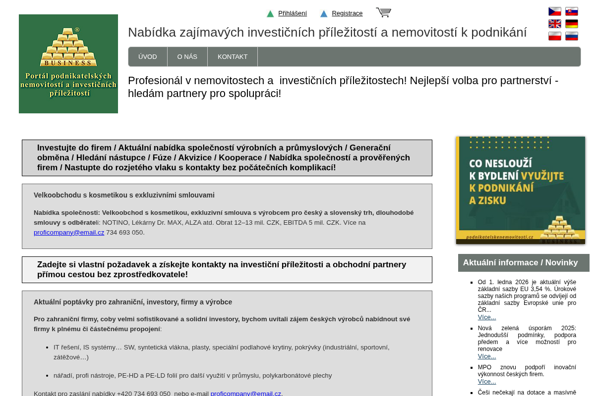 Portál podnikatelských nemovitostí a investičních příležitostí
