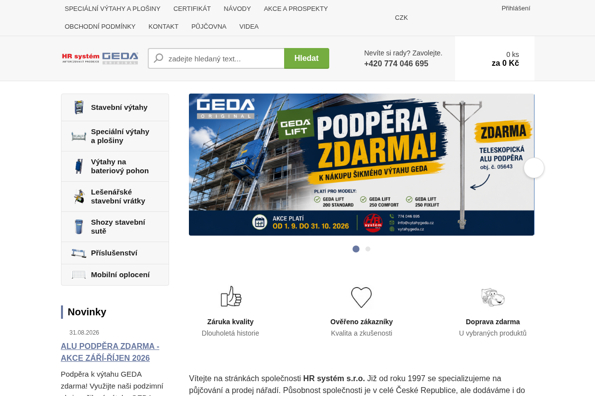 Stavební výtahy GEDA - HR systém