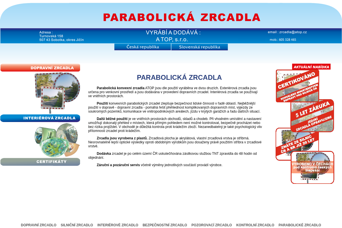 A TOP, s.r.o. - dopravní zrcadla