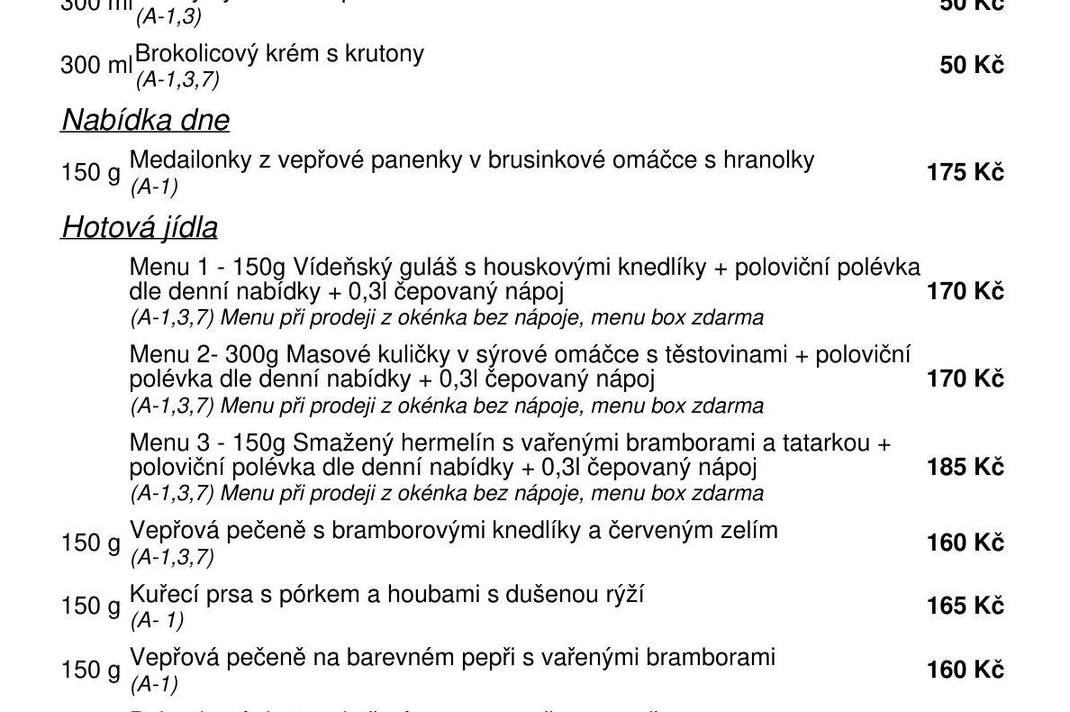 Jídelní nabídka  12.10. 2026