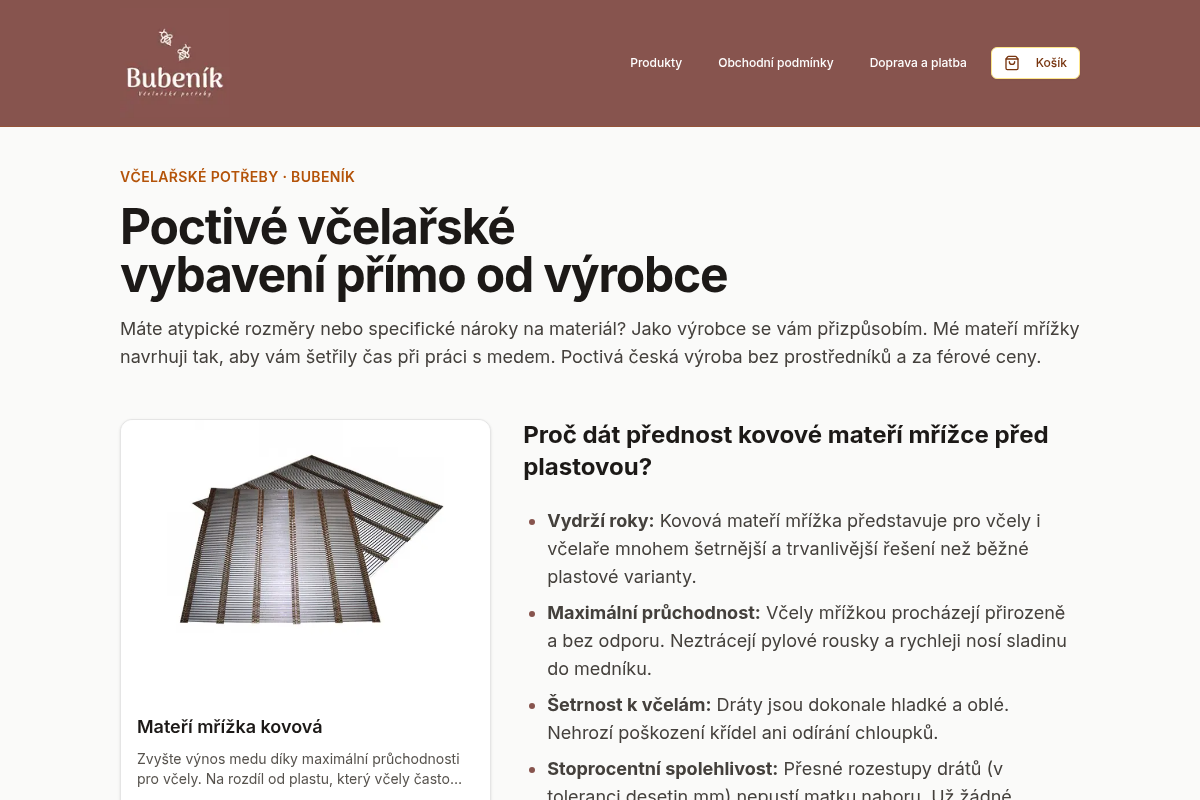 Včelařské potřeby Bubeník