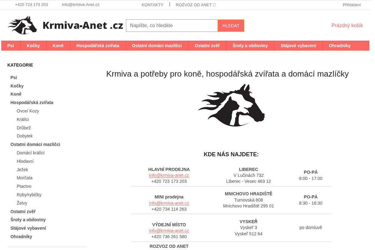 "Malé" výdejní místo Krmiva-Anet.cz