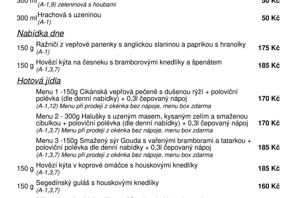 Jídelní nabídka  16.10. 2026