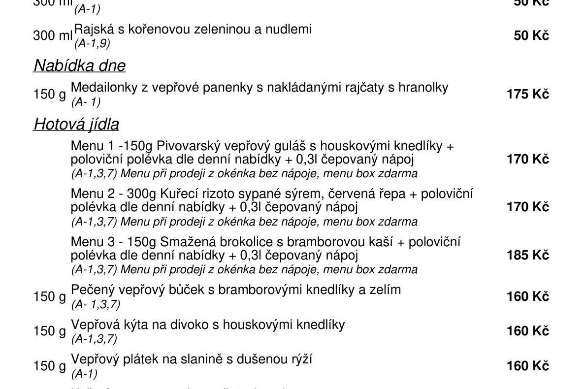 Jídelní nabídka  1.10. 2026