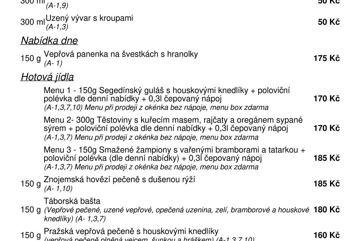 Jídelní nabídka  7.10. 2026