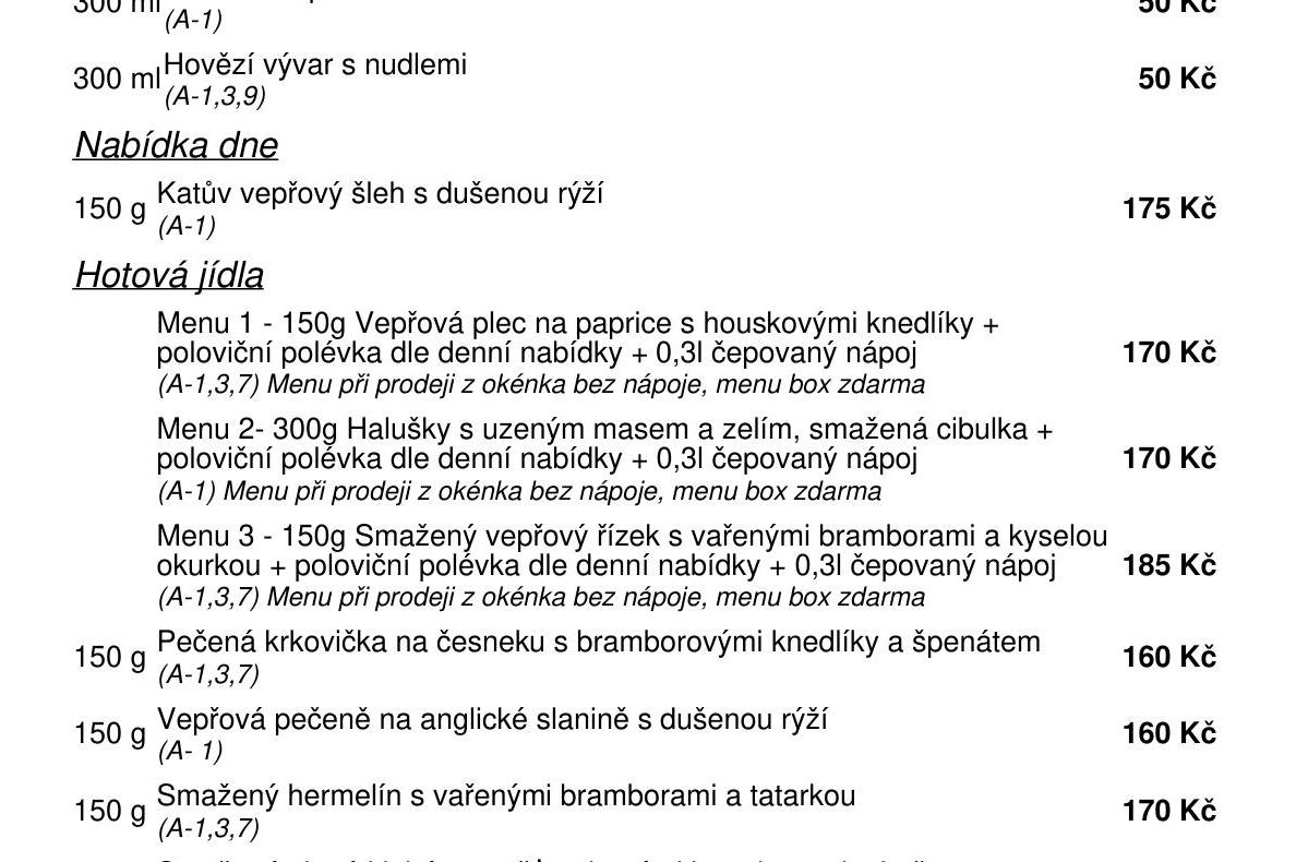 Jídelní nabídka  27.10. 2026