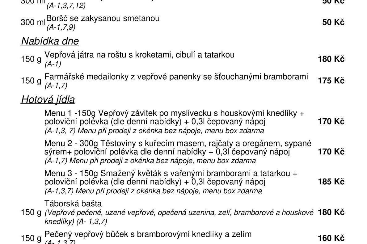 Jídelní nabídka  29.10. 2026